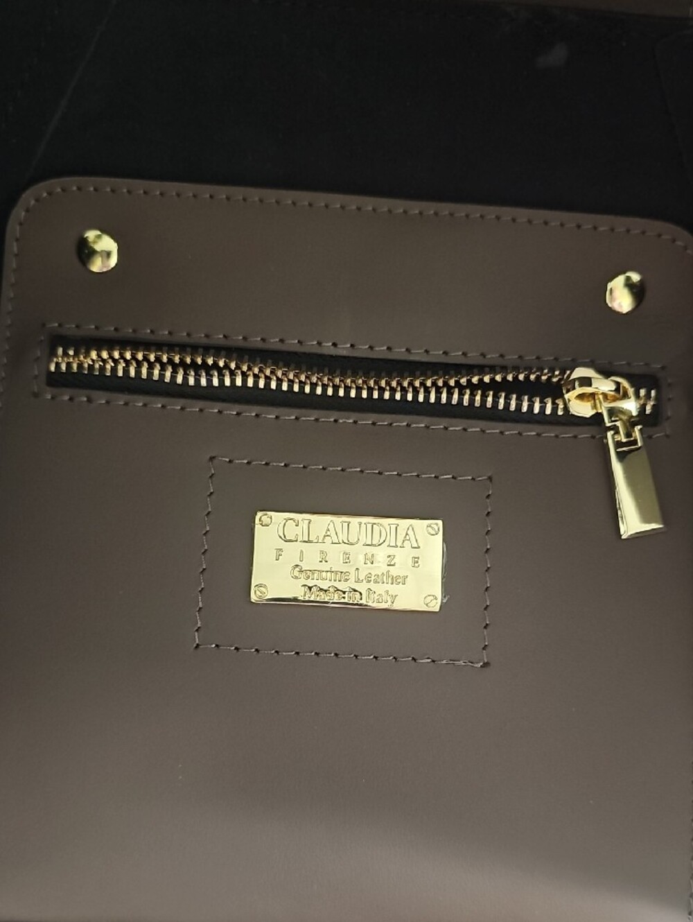 Structured Dark Brown Leather Shoulder Bag with Gold Ring Detail - Picture 3 of 6